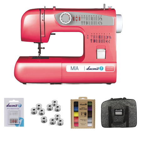 Lucznik MIA sewing machine with case, thread, needles and bobbins