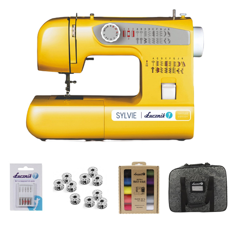 Lucznik SYLVIE sewing machine with case, thread, needles and bobbins