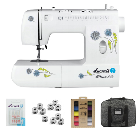 Milena II 419 sewing machine with case, thread, needles and bobbins