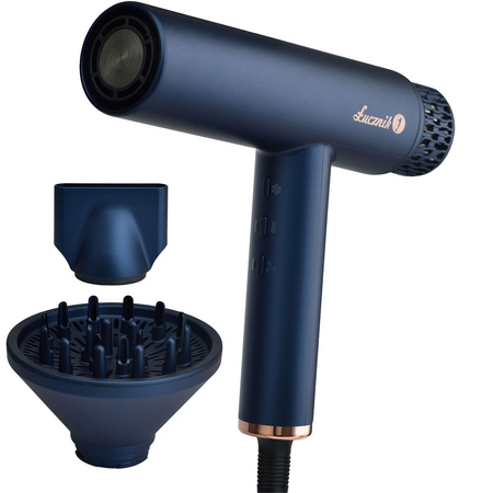 Suszarka do włosów BLDC Łucznik HyperAir IQ 1.0 Midnight Blue1800W funkcja jonizacji ujemnej OUTLET