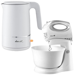 Set Mixer mit rotierender Schüssel Łucznik MS-2019 und elektrischer Wasserkocher WK-2501 White.