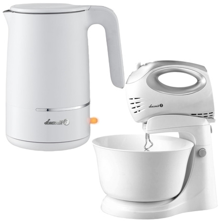 Набір міксер із обертовою чашею Łucznik MS-2019 та електричний чайник WK-2501 White.